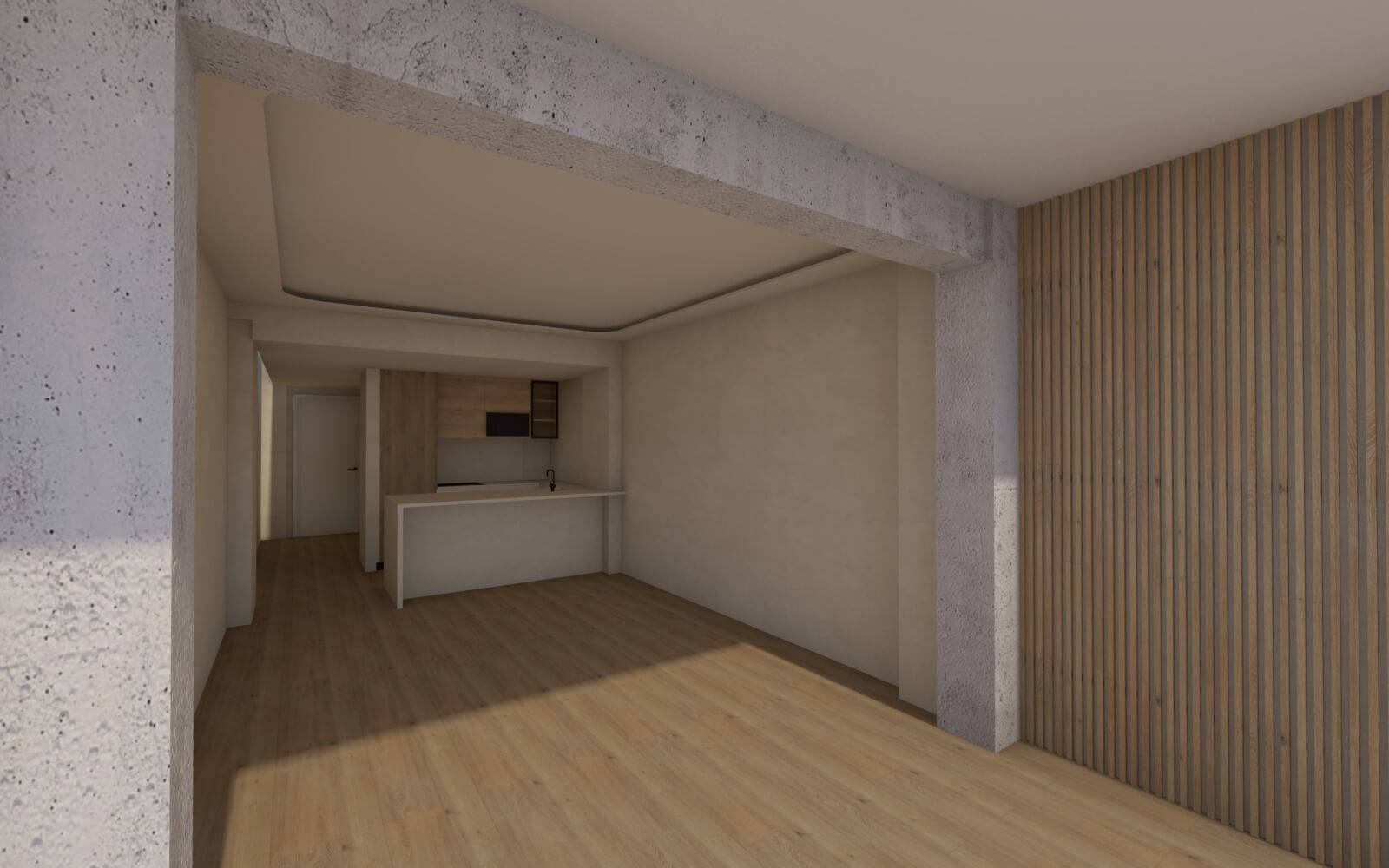 SALON 2 Salón espacioso con suelo de parqué y una viga