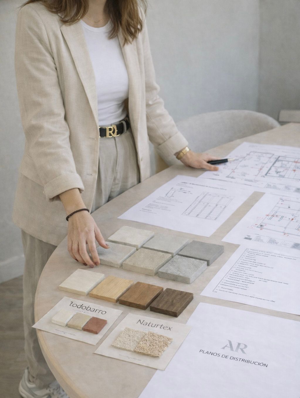 Mesa de árbol con una planta y un sofa blanco de corte moderno