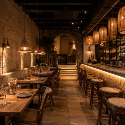 Decoración de interiores en Granada para restaurante con ambiente cálido y acogedor